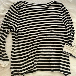 Quarter length striped shirt with tie on sleeve